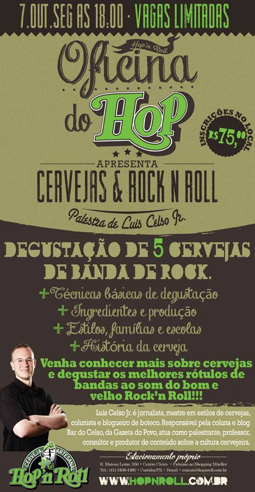 Oficina do HOP promove palestra Cervejas e Rock'n Roll no dia 7 de outubro